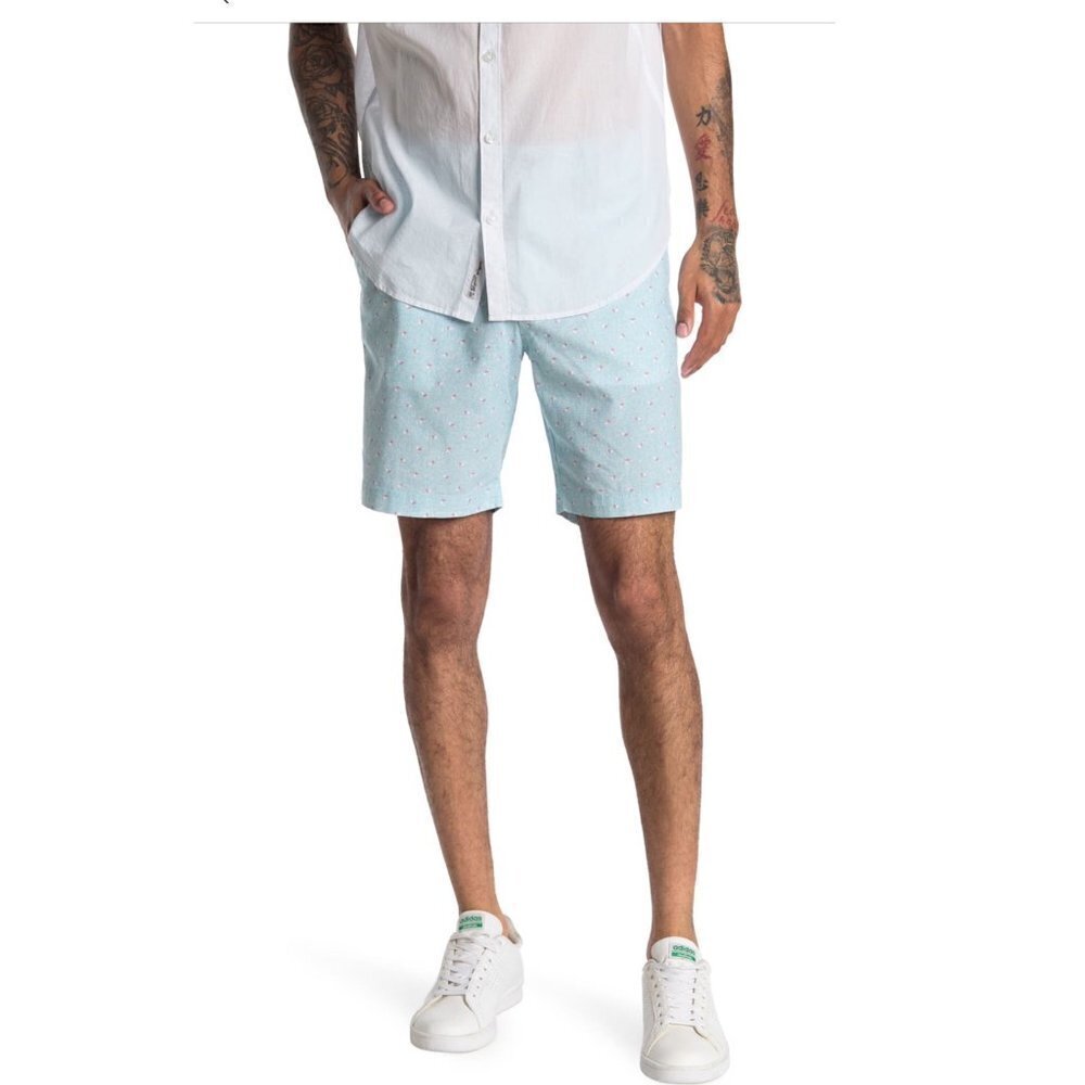 Original Penguin Mens Light Blue Bermuda Shorts Pockets Geo Print Sz 38 New - Picture 2 of 12